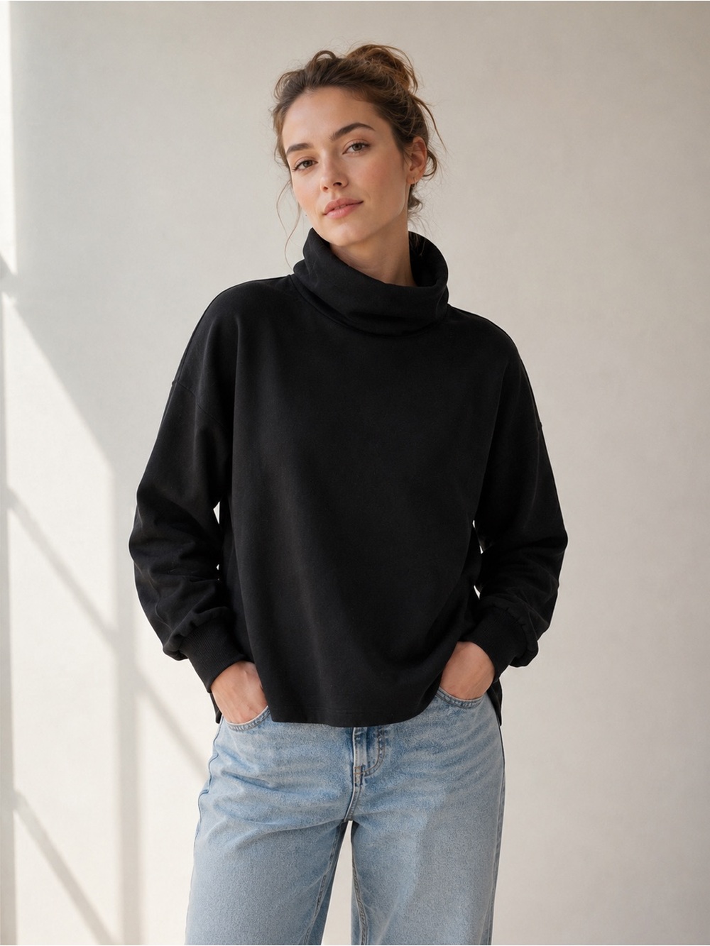 NWT Banana Republic Black Funnel Neck Sweatshirt Women’s XS Oversized